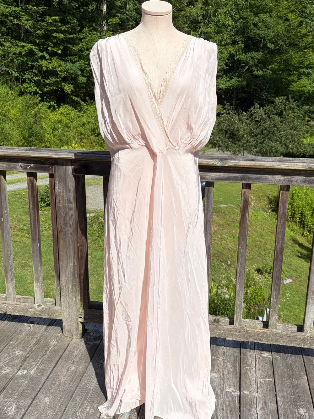 RARE Vintage 1940s Peach Pink Artimis Bias Nightgown Size 46 Slip Maxi Dress XL